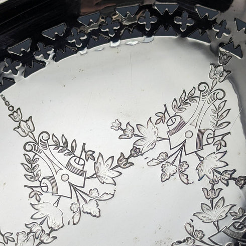 1902 British antique silver plate large basket Walker and Hall